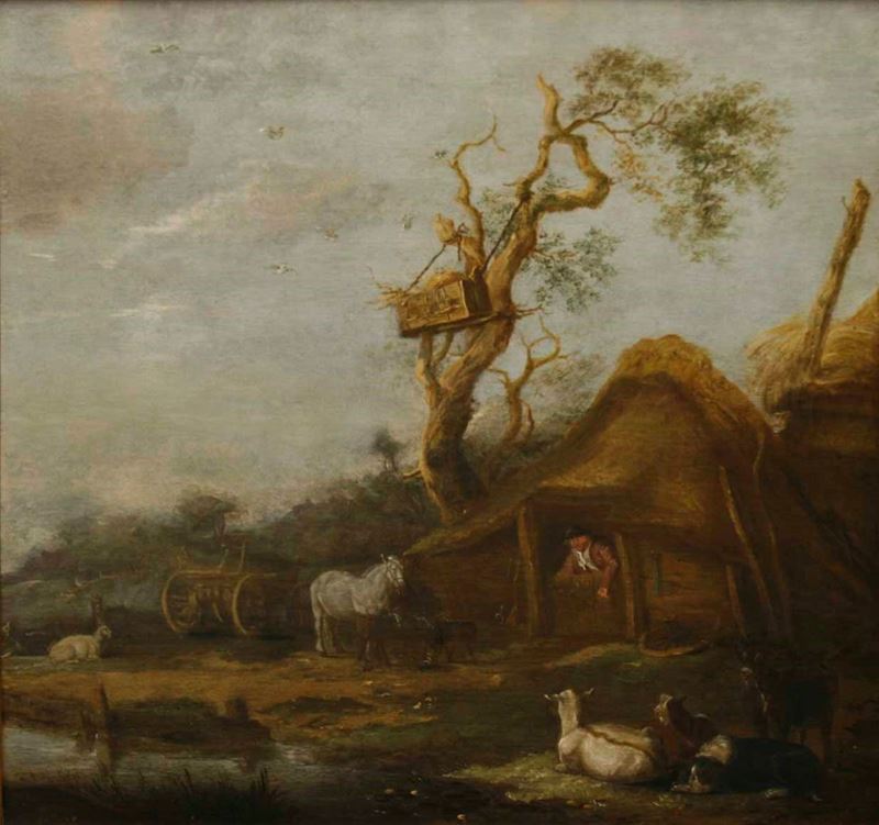 Carel de Hooch : Paesaggio con pastori e armenti  - olio su tavola - Asta Dipinti Antichi | Cambi Time - Cambi Casa d'Aste