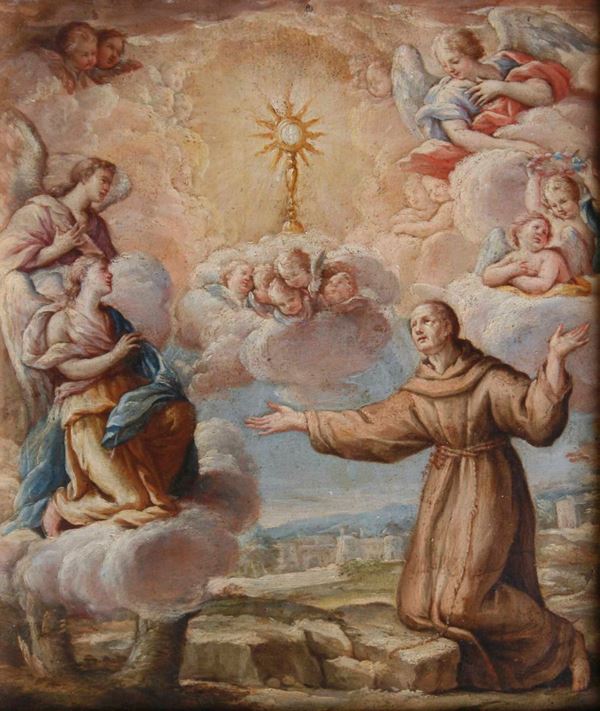 Scuola del XVIII secolo Santo francescano con angeli