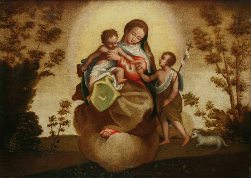 Scuola del XVIII secolo Madonna col Bambino e S. Giovannino  - olio su tela - Asta Dipinti Antichi | Cambi Time - Cambi Casa d'Aste