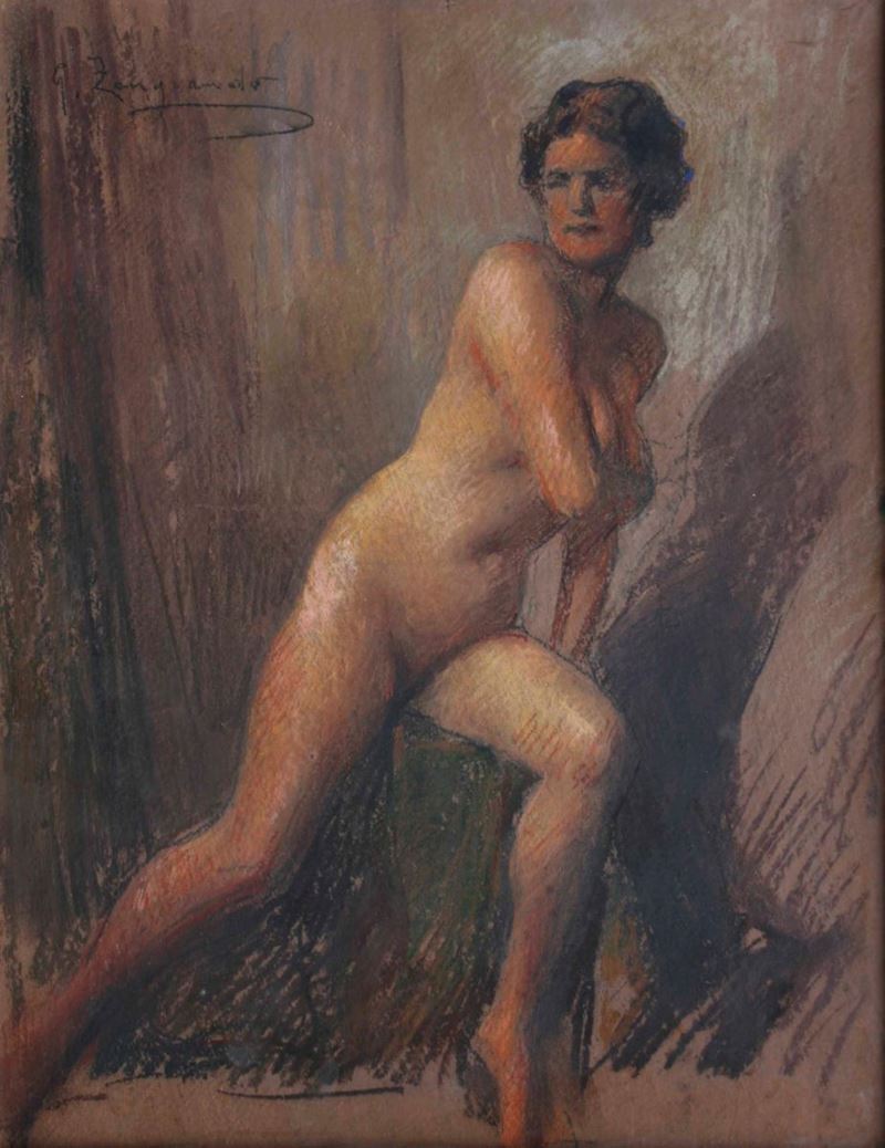 Giovanni Zangrando : Nudo femminile  - matita nera e colorata su carta - Auction Old Masters | Cambi Time - Cambi Casa d'Aste