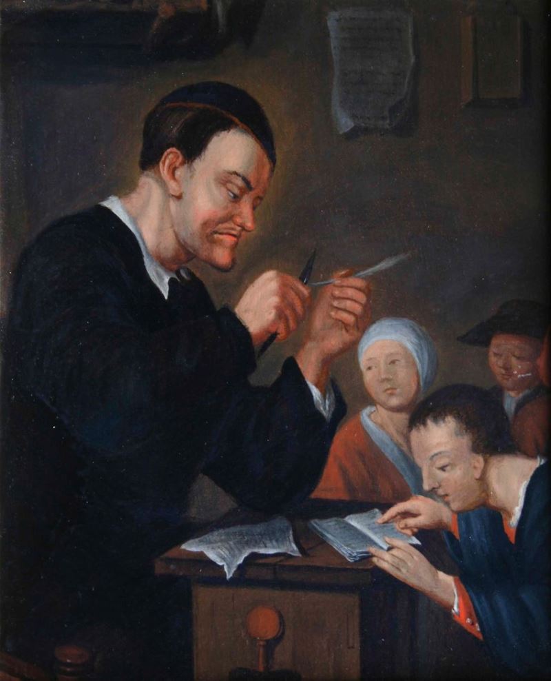 Scuola del XVIII secolo Il maestro con gli allievi  - olio su tavola - Asta Dipinti Antichi | Cambi Time - Cambi Casa d'Aste