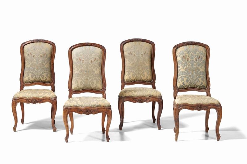 Quattro sedie Luigi XV in noce. Genova, XVIII secolo  - Asta Dimore italiane | Cambi Time - Cambi Casa d'Aste