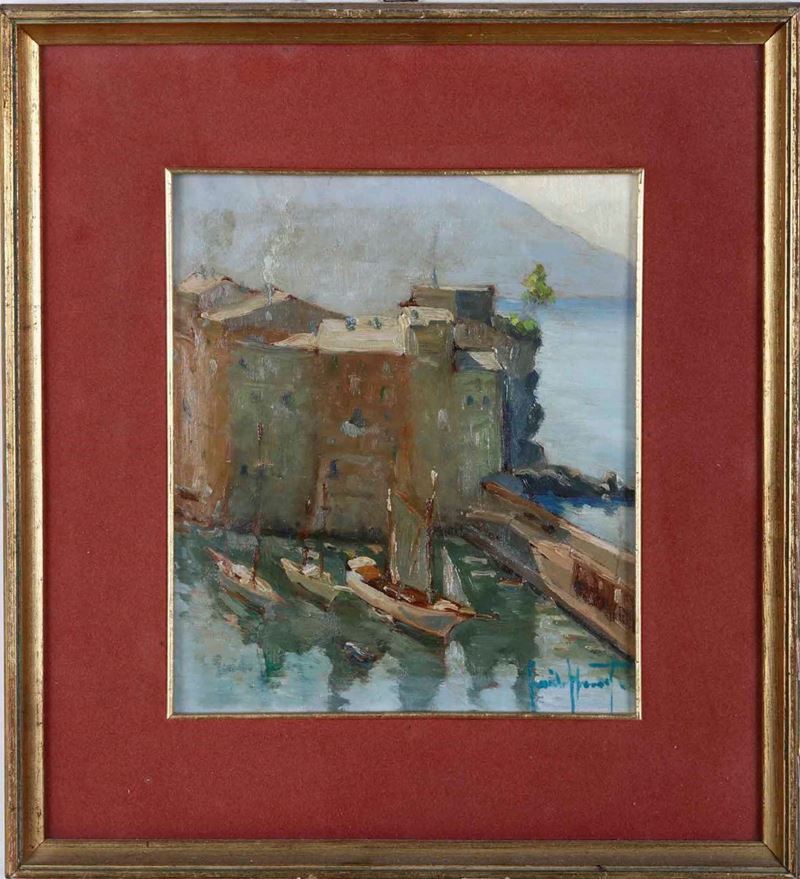 Guido Hanset : Il porto di Camogli  - olio su tela - Auction 19th Century Paintings - Cambi Casa d'Aste