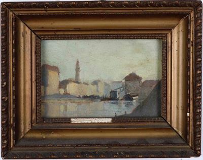 Pittore del XIX-XX Secolo la Darsena del Naviglio Grande a Milano