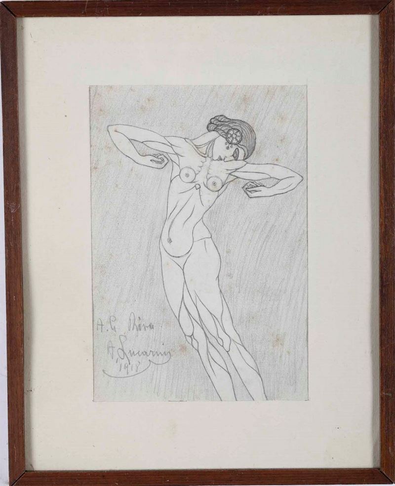 Adolfo Lucarini (Genova, 1890-1959) Danzatrice  - Disegno su carta - Asta Dipinti del XIX-XX secolo - Cambi Casa d'Aste