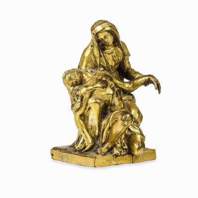 Pietà. Bronzo Fuso, Cesellato e Dorato. Arte Barocca Italiana del XVII Secolo