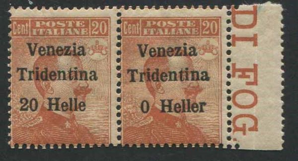 1918, Trentino-Alto Adige, 20h su 20c. sovrastampato "Venezia Tridentina (2) o Heller".