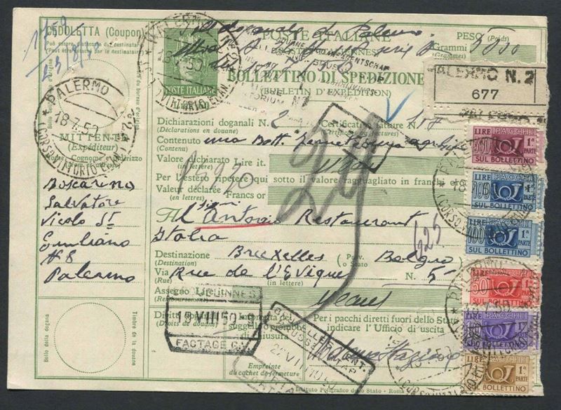 1950, Repubblica Italiana, bollettino di spedizione.  - Auction Philately and Postal History - Cambi Casa d'Aste