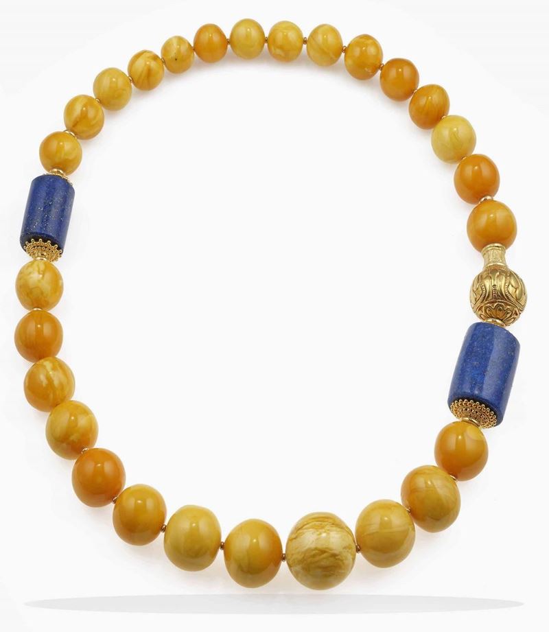 Copal, lapis lazuli and silver necklace  - Auction Jewels | Cambi Time - Cambi Casa d'Aste
