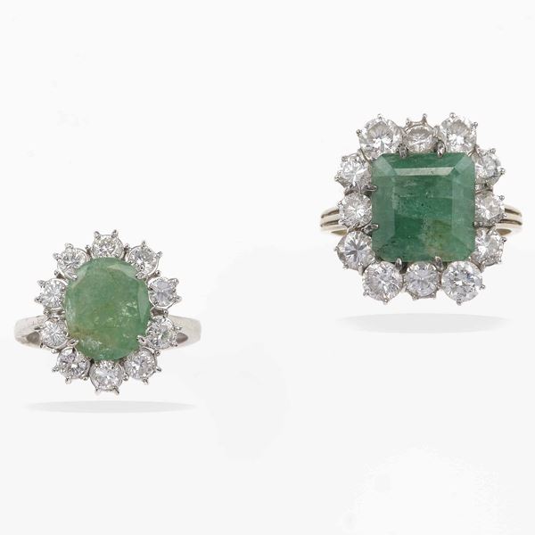 Two emerald and diamond rings
