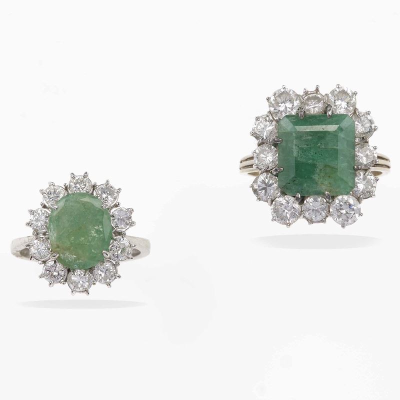 Two emerald and diamond rings  - Auction Jewels - Cambi Casa d'Aste