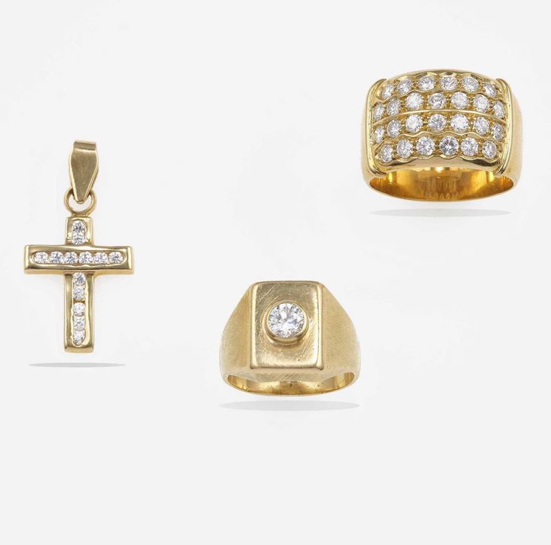 Gold and diamond rings and pendent  - Auction Jewels | Cambi Time - Cambi Casa d'Aste