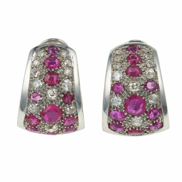 Pair of ruby and diamond earrings
