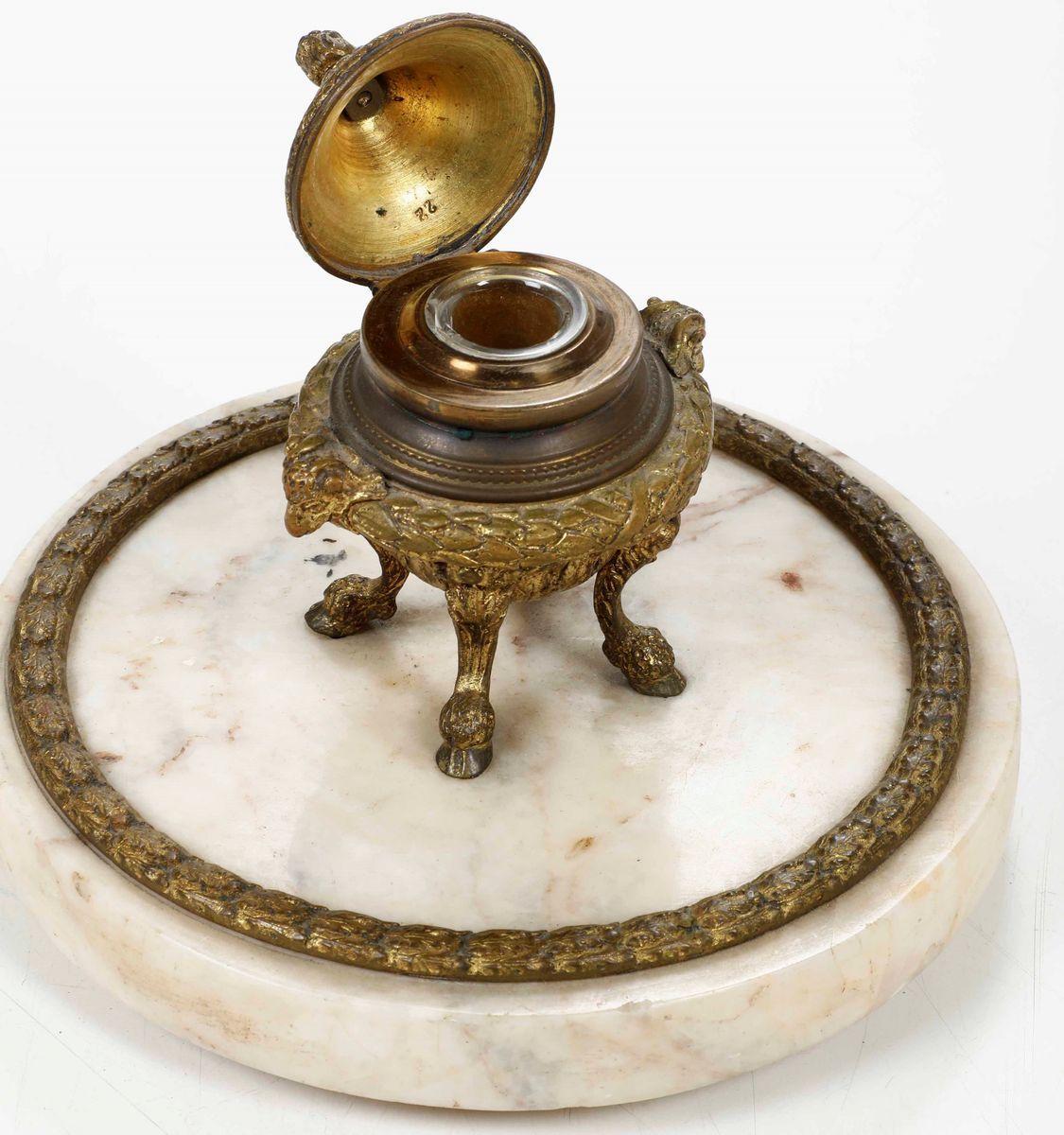 Calamaio in Bronzo con Base in Onice. XIX Secolo