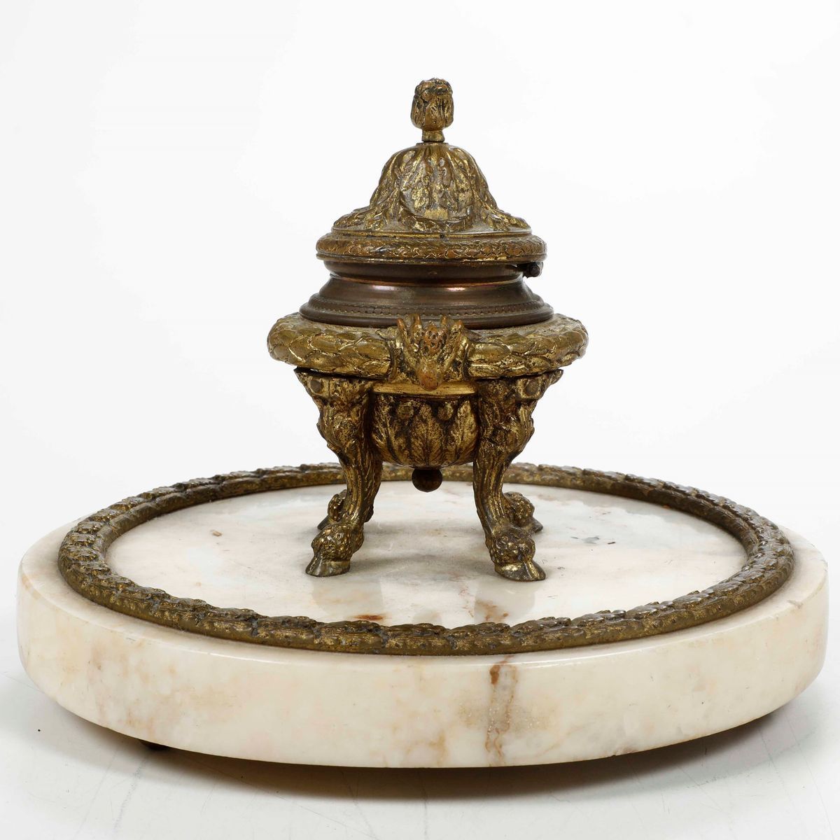 Calamaio in Bronzo con Base in Onice. XIX Secolo
