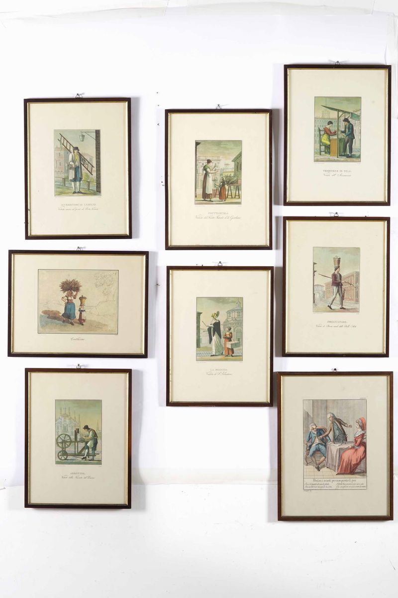 Lotto di 8 stampe raffiguranti mestieri  - Auction Antique January - Cambi Casa  [..]