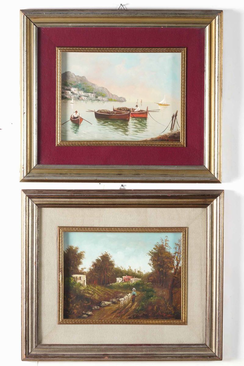 Coppia di dipinti raffiguranti paesaggio ruruale e marino  - Asta Dipinti del XIX-XX secolo - Cambi Casa d'Aste