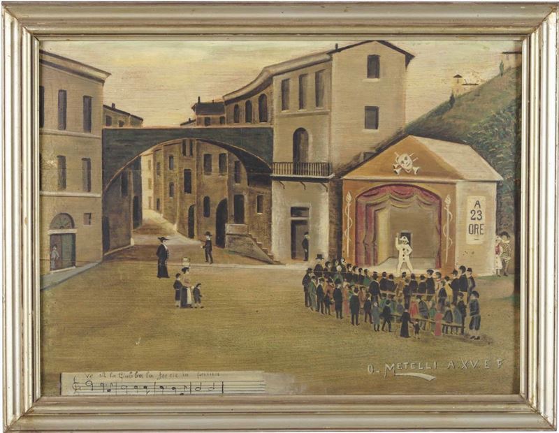 Orneore Metelli : Spettacolo teatrale  - olio su tavola - Auction 19th Century Paintings - Cambi Casa d'Aste