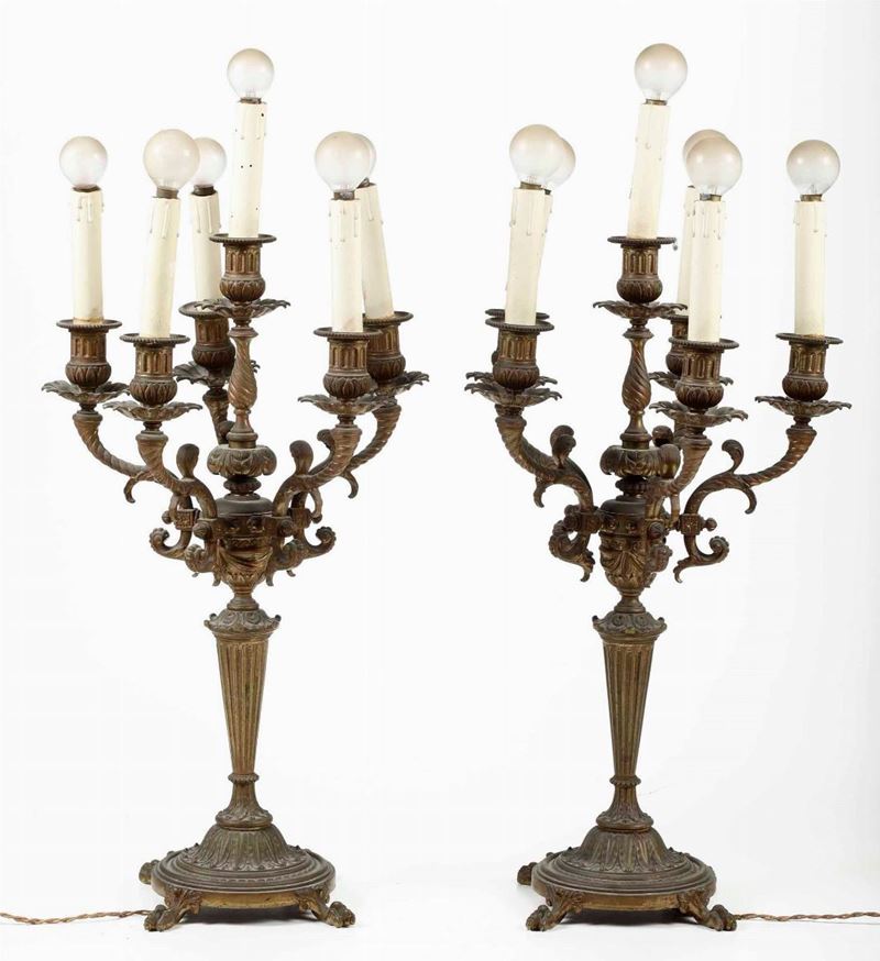 Coppia di candelabri a sei luci in metallo  - Auction Antique January - Cambi Casa d'Aste