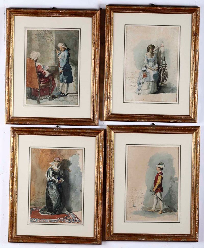 Sante Bertelli : Quattro ritratti  - Asta Dipinti del XIX e XX secolo - Cambi Casa d'Aste