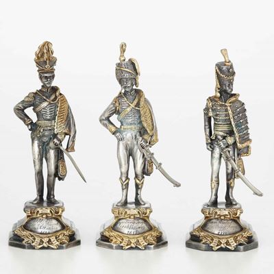 Tre Ussari in Argento Fuso, Cesellato e Dorato. Argenteria Artistica Italiana del XX-XXI Secolo