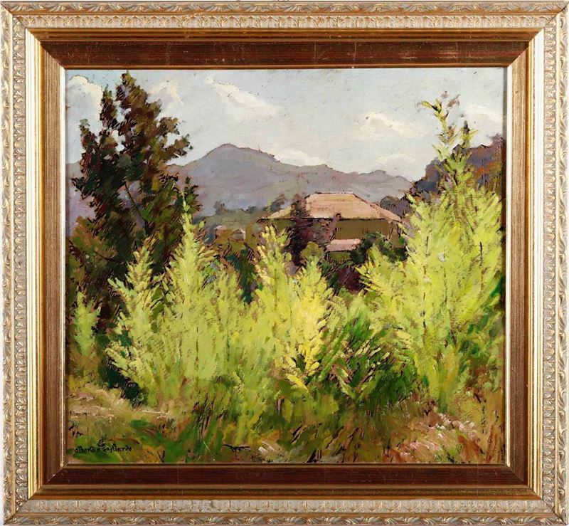 Alberto Helios Gagliardo : Paesaggio  - olio su cartoncino - Auction 19th Century Paintings - Cambi Casa d'Aste
