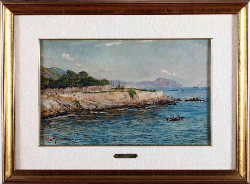 Berto Ferrari : Marina  - olio su tela applicata su tavola - Auction 19th and 20th Century Paintings - Cambi Casa d'Aste