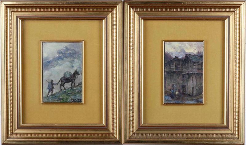 Berto Ferrari : Coppia di piccoli dipinti  - Asta Dipinti del XIX-XX secolo - Cambi Casa d'Aste