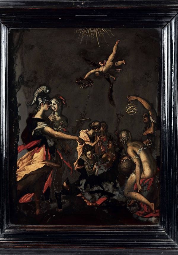 Scuola del XVII secolo Minerva presenta la Pittura alle Arti Liberali