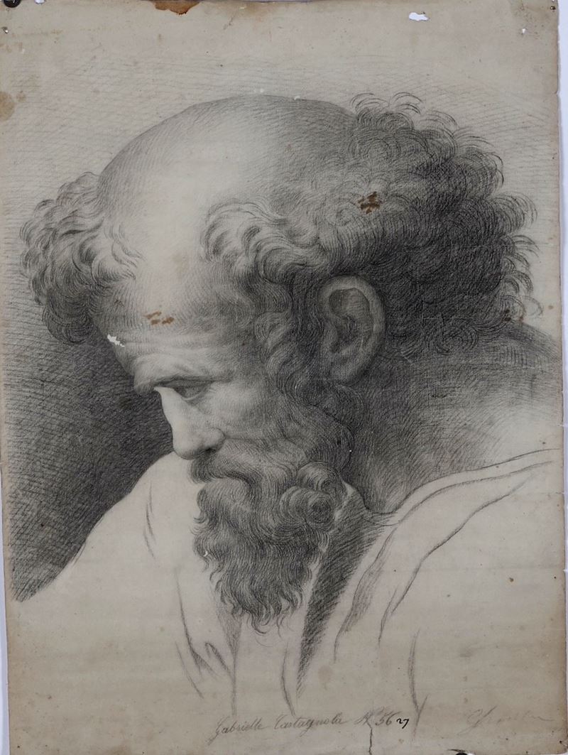 Gabriele Castagnola : Figura virile barbuta  - matita su carta - Auction 19th Century Paintings - Cambi Casa d'Aste