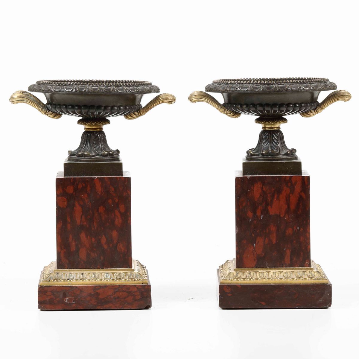 Coppia di Alzate in Bronzo e Marmo Rosso, Francia XIX-XX Secolo