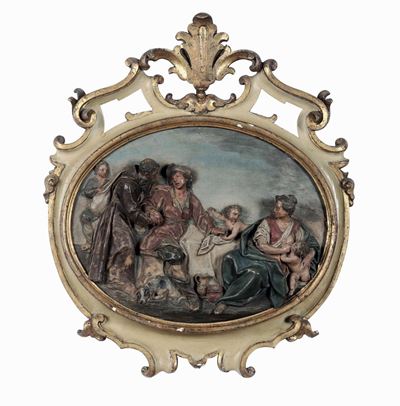 Serie di Quattro Placche Ovali in Terracotta a Rilievo Dipinta con Scene Bucoliche. Bologna XVIII...