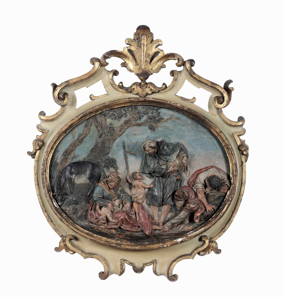 Serie di Quattro Placche Ovali in Terracotta a Rilievo Dipinta con Scene Bucoliche. Bologna XVIII...