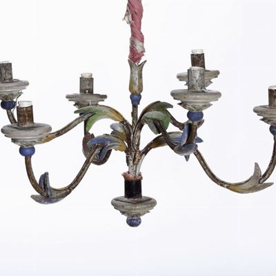 Piccolo Lampadario in Metallo Dipinto in Policromia, Piemonte