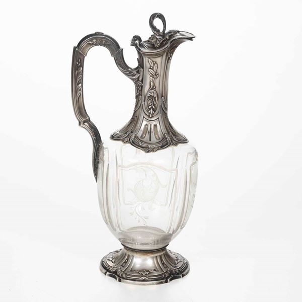 Brocca in argento e cristallo. Francia XIX-XX secolo