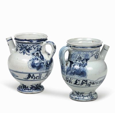 Coppia di Orciolisavona, Manifattura Chiodo, Forse Dipinto da G.a. Ratti, 1725-1750