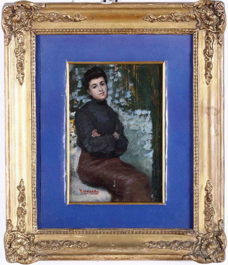 Lazzaro Luxardo : Ritratto femminile  - olio su tavola - Asta Dipinti del XIX-XX secolo - Cambi Casa d'Aste