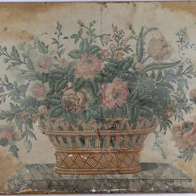 Scuola del XIX Secolo Natura Morta con Cesta di Fiori