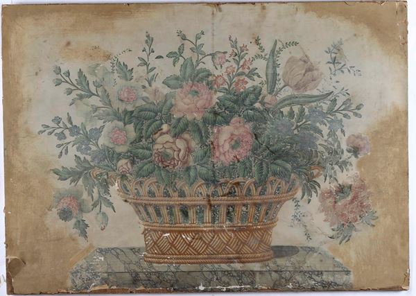 Scuola del XIX secolo Natura morta con cesta di fiori