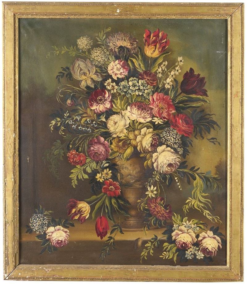 Scuola del XIX secolo Natura morta con vaso di fiori  - olio su tela - Asta Dipinti Antichi | Cambi Time - Cambi Casa d'Aste