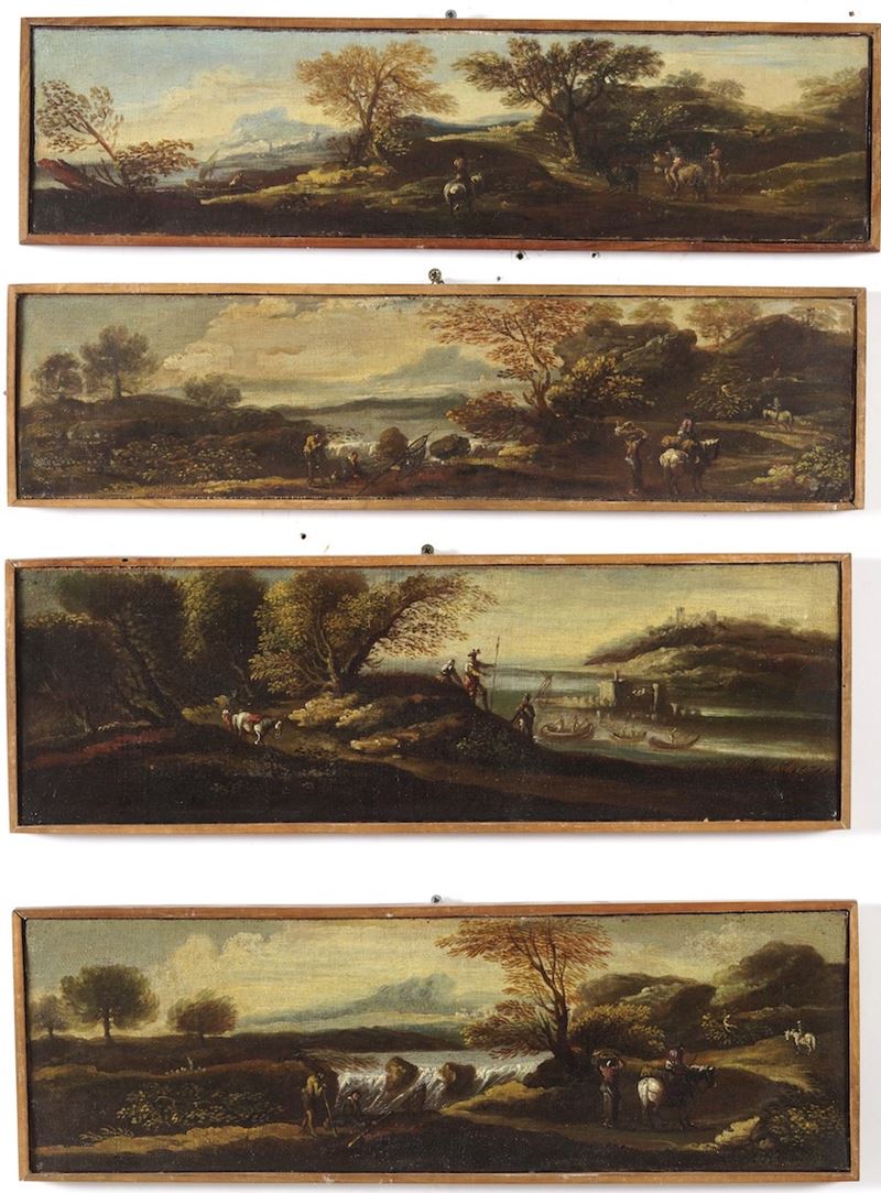 Scuola del XVIII secolo Paesaggi con personaggi  - olio su tela - Auction Old Masters | Cambi Time - Cambi Casa d'Aste
