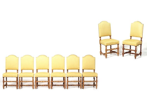 Gruppo di otto sedie con gambe a rocchetto