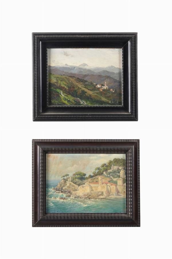 Lotto di due dipinti con paesaggi, XIX-XX secolo