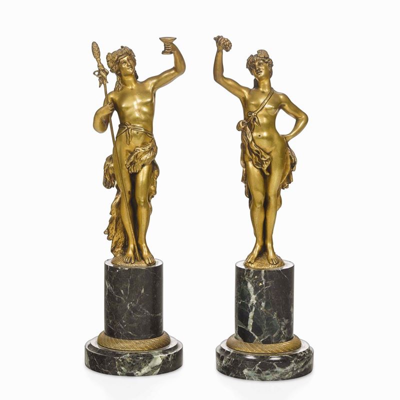Baccanti. Bronzo fuso, cesellato e dorato. Fonditore del XIX secolo  - Auction Sculpture and Works of Art - Cambi Casa d'Aste