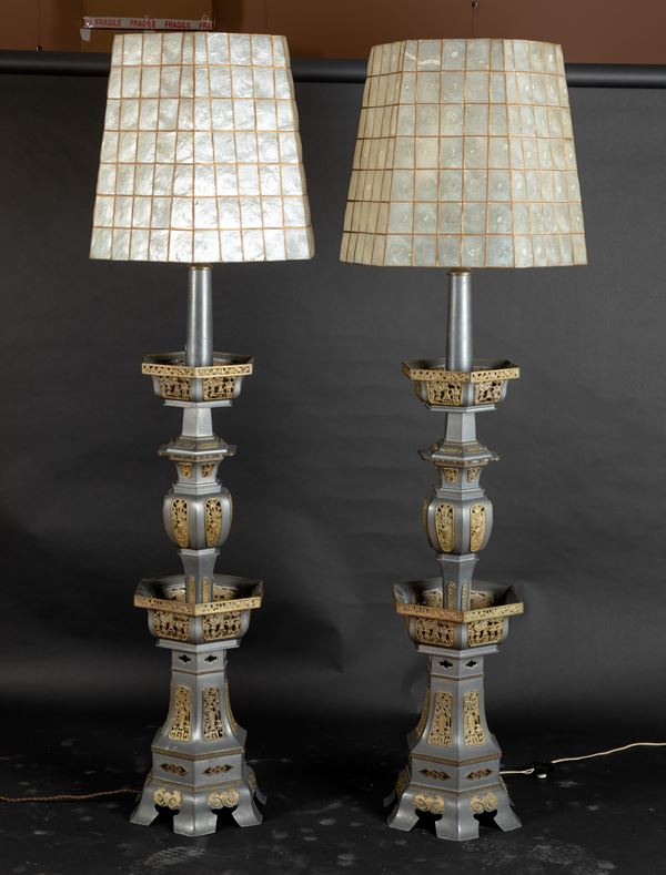 Two metal floor lamps, China, 1900s