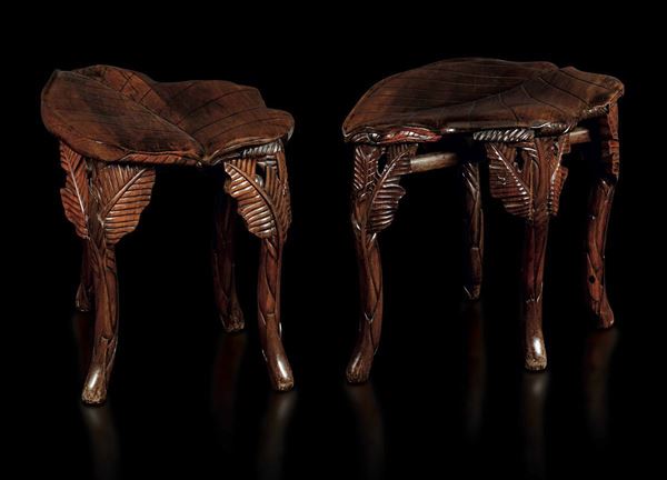 Two wooden stools, China, Qing Dynasty, 1800s
