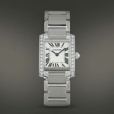Cartier - Tank Francaise in Oro Bianco e Diamanti, Movimento al Quarzo con Quadrante Argentè e Nu...