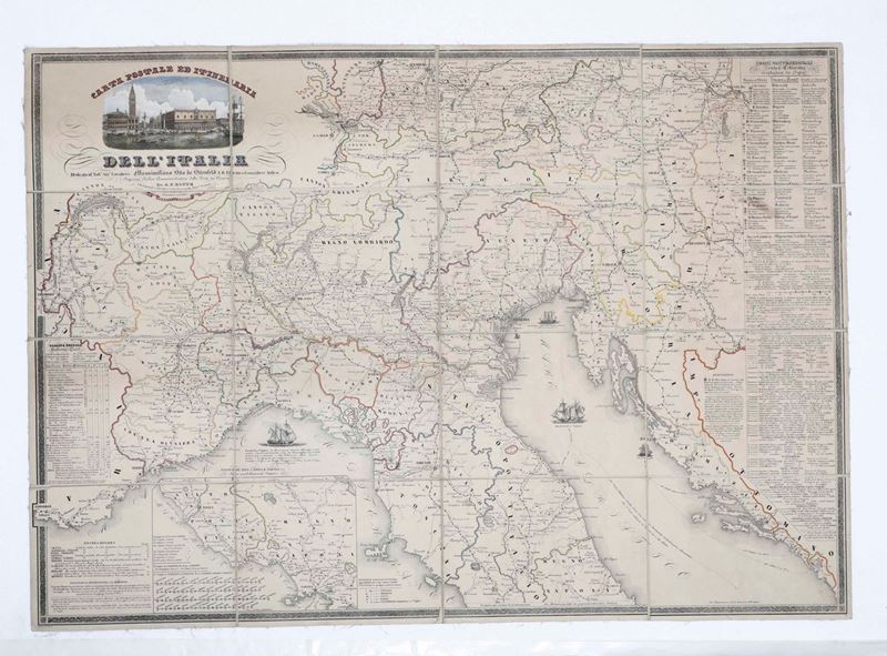 A.F.Botte Carta postale ed itineraria dell'Italia... A.F.Botte, Venezia 1838.  - Auction Old and Rare Books. Envravings - Cambi Casa d'Aste