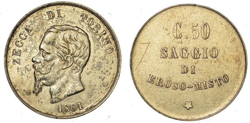 REGNO D'ITALIA. VITTORIO EMANUELE II DI SAVOIA, 1861-1878. Saggio di eroso misto 1861.  - Asta Numismatica - Cambi Casa d'Aste