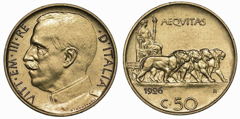 REGNO D'ITALIA. VITTORIO EMANUELE III DI SAVOIA, 1900-1946. 50 Centesimi 1926. Leoni.  - Auction Numismatics - Cambi Casa d'Aste